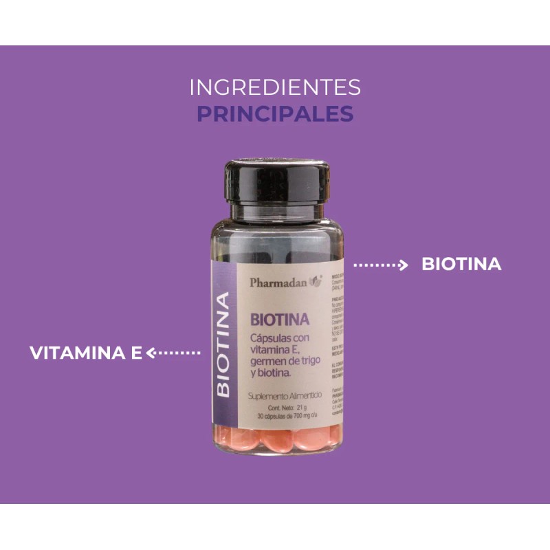 Biotina Pharmadan 300mcg Con Vitamina E C30 Caps Sin Sabor