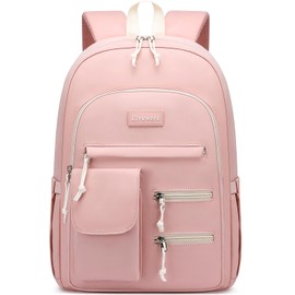 School Bookbag Laptop Backpack for Girls: 15.6 Inch Cute Student Backpacks for Elementary Middle High School Casual Anti theft Travel Back Pack Aesthetic College Schoolbag For Teens Boys Women (Pink)