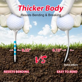 Full Choice 60 Pack Plastic Golf Tees 3-1/4" - Low Resistance Design to Reduce Friction & Boost Distance, White with Blue Stripes