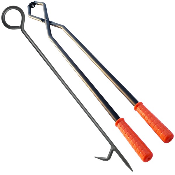 TAFIEDA Fireplace Tongs Log Grabber & Poker. 40 Inches Heavy Duty Fire Poker & Tongs. Upgraded Fire Tongs Fire Poker for Indoor & Outdoor Use. Best Fireplace Fire Pit Tools.