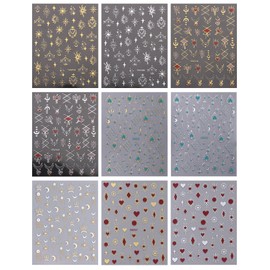 JMEOWIO 9 Sheets Moon Star Nail Art Stickers Decals Self-Adhesive Nail Supplies Nail Art Design Decoration Accessories