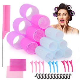 Juego de Rulos para el Cabello 32PCS, Tubos para Cabello Portátiles, Rizadores de Peluquería Pelo Sin Calor, para Cabello Corto, Medio y Largo 3 tamaños Accesorio de Peluquería para Mujeres