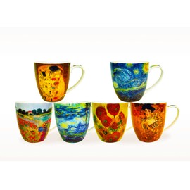 heritage Set of 6 fine Bone China Assorted Artist Design DH Mugs
