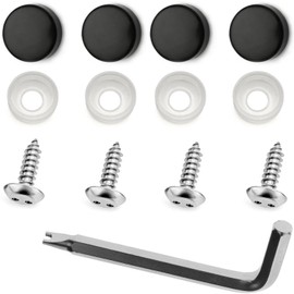 LFParts Stainless Steel Rust Resistant License Plate Frame Security Anti-Theft Screws Fasteners (M5x16mm Self-Tapping, Black Caps)