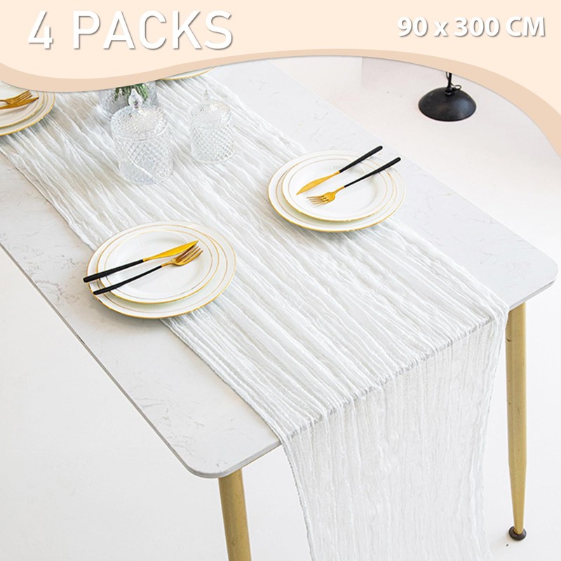 Table Runner White, Pack of 4 Table Runners Cheese Cloth,