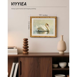 VIYYIEA Bamboo Detail Design Gold Framed Wall Art,Swan Canvas Prints,Vintage Framed Wall Decor,Picture Print Painting for Home Decor,11 x 14 Inch