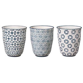 Bloomingville Ceramic Cups without Handle Kristina - colorful Mugs for Coffee Tea Cappucino Dia 3.5'' H 4'', blue, Stoneware, Set of 3 Styles, content 10.5 fl oz