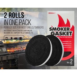 2-Pack x 10 Feet Grill Seal Gasket, Smoker Felt Gasket Accessories - High-Temp Seal Material, Keep Heat Locked. Works for Oklahoma Joe, Weber, Pitboss, and Pellet Grills. 20 Ft, 1/2" x 1/4", Black