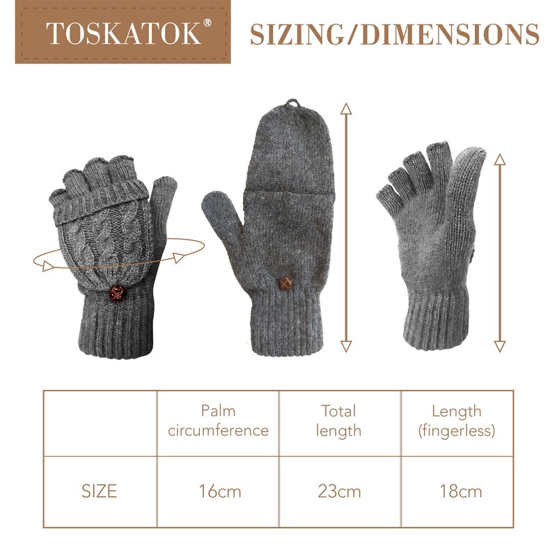 TOSKATOK� Ladies Womens Cable Knit Soft Winter Woolly Fingerless Gloves