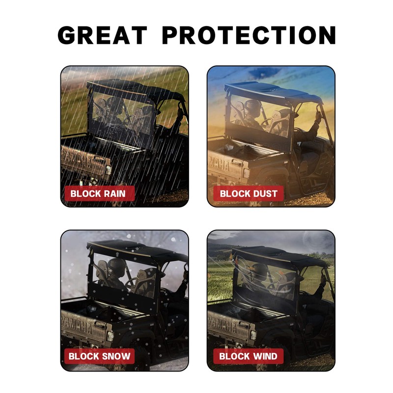 ZIDIYORUO Soft Rear Windshield for Yamaha Rhino & Massimo UTVs