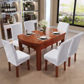 YUEANG Dining Chair Covers, Chair Covers for Dining Room Stretch Parsons Chair Slipcover, for Dining Room Kitchen Chair Protector Cover, Removable, Washable (White, 6 Pack)