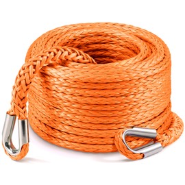 Kolvoii Winch Rope Extension 3/8 Inch x 92 Ft 26,500 Lbs, Synthetic Winch Extension Cable Line for Off Road Vehicle ATV UTV Truck etc (Orange)