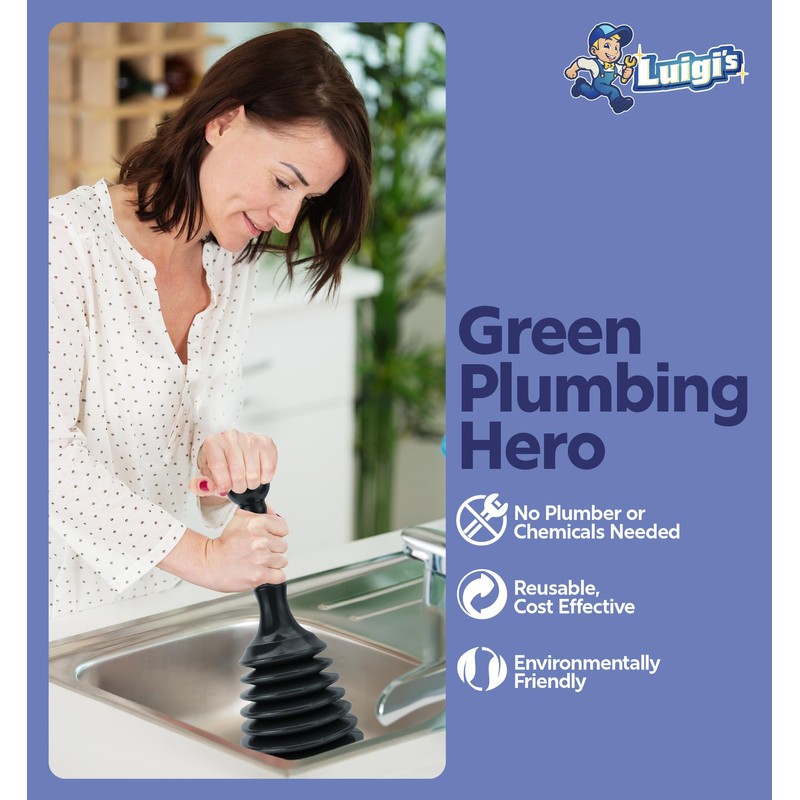 Luigi's Sink and Drain Plunger for Bathrooms, Kitchens, Sinks, Baths
