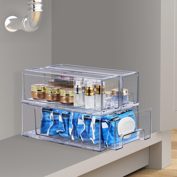 Sorbus 1 Medium and 2 Small Clear Stackable Storage Drawers,