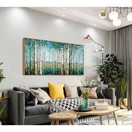 Dark Coffee Color Framed Green Landscape Birch Forest Wall Art Decoration Natural Art Home Living Room Bedroom Office Wall Decoration Wall Art Framed Art 20x40