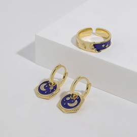 Meissa Sonnen Mond Gold Creolen 925 Sterling Silber Boho Halbmond Stern Hängeohrringe Himmlischer Schmuck Runder Anhänger Statement-Ohrringe für Damen, Gold