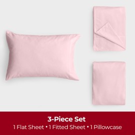 Mellanni Cotton Flannel Sheet Set - Double Brushed for Added Softness & Comfort - Deep Pocket Fitted Sheet up to 16" - 3 Piece Set (Twin, Pink)