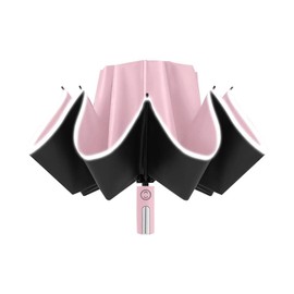 HIFFEY Automatic Folding Strong Umbrella for Men Women Windproof 10Ribs Reverse Umbrella Wind Resistant Trip Inverted Rain Umbrella (Color : Pink)