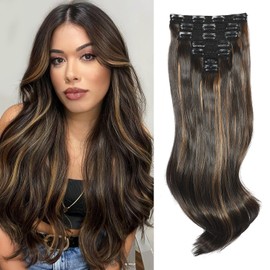 Alitozz Clip in Hair Extensions 6PCS 20 Inch - Highlight Mixed Brown Synthetic Hair with Seamless Removable Clips for Women, Natural Look for Daily & Party Use