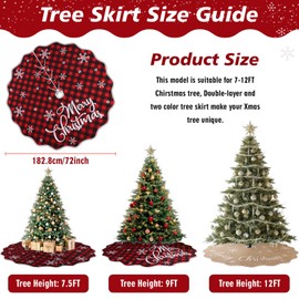 GUDELAK 72 Inch Christmas Tree Skirt, Buffalo Plaid Tree Skirt for 12ft Tree to 10ft Tree, Double-Sided Burlap Tree Skirt for Large Tree, Xmas Tree Skirts Boho Farmhouse Christmas Tree Decorations