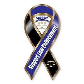 Support Law Enforcement Blue / Black 2-in-1 Ribbon Magnet by Magnet America is 3 7/8” x 8” Made for Vehicles and Refrigerators