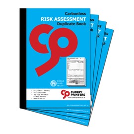 Cherry Carbonless NCR Risk Assessment Form Duplicate Book for Health and Safety at Work A4 50 Sets **4 Pack**