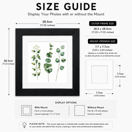 pf+a REAL GLASS 10x10 For 8x8 Black Square Picture Frame - 8x8 Black Photo Frame With Mount - Wall and Tabletop Display