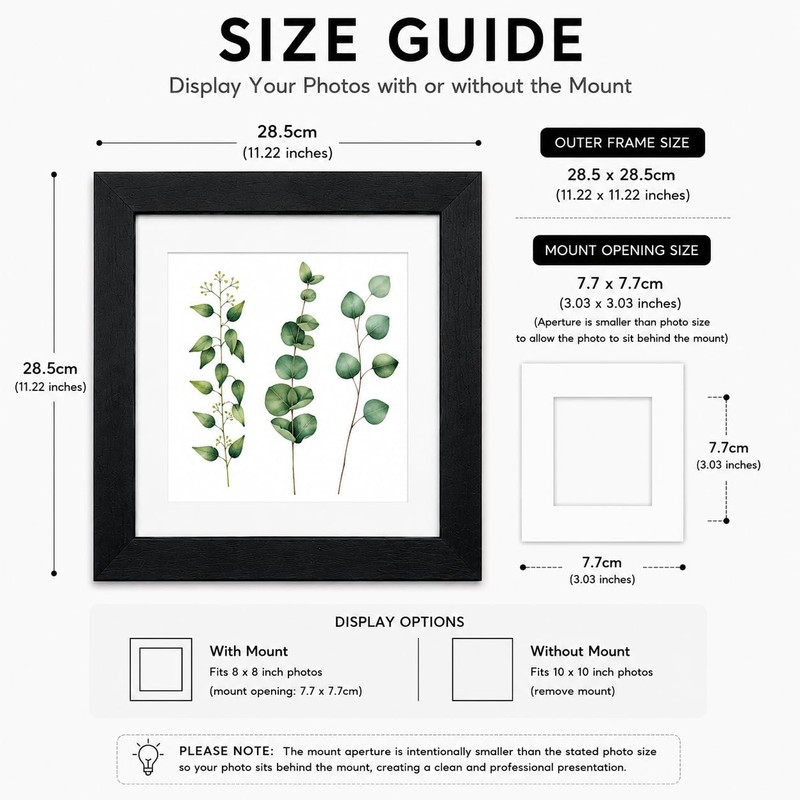 pf+a REAL GLASS 10x10 For 8x8 Black Square Picture Frame