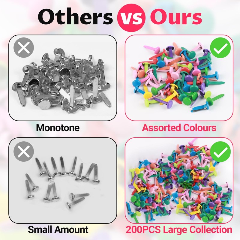 200Pcs Multicolour Split Pins, 8mm x 19mm Paper Fasteners, Plated
