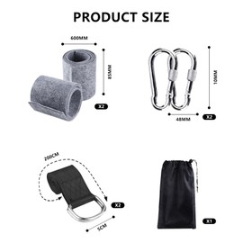 Set for Attaching Swing and Hammock - 900 kg, with 2 Carabiner Hooks and D-Rings, 200 cm x 5 cm - Hammock Suspension with Tree Protection and Transport Bag, for Hanging Chair, Garden and Outdoor Use