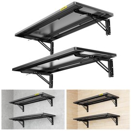 Aecxm 2pack-1.2x3ft Adjustable Rail Type Folding Storage Rack Shelf, Suitable for Garage, Storage Room, Kitchens Wall Shelf Garage Storage Rack Floating Shelves, Folding Panels (2pcs-Black)