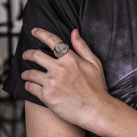 GTHIC Stainless Steel Tree of Life Viking Signet Ring for Men and Women Gold Tone Vintage World Tree Yggdrasil Amulet Ring Round Unisex Viking Jewelry US Size 9