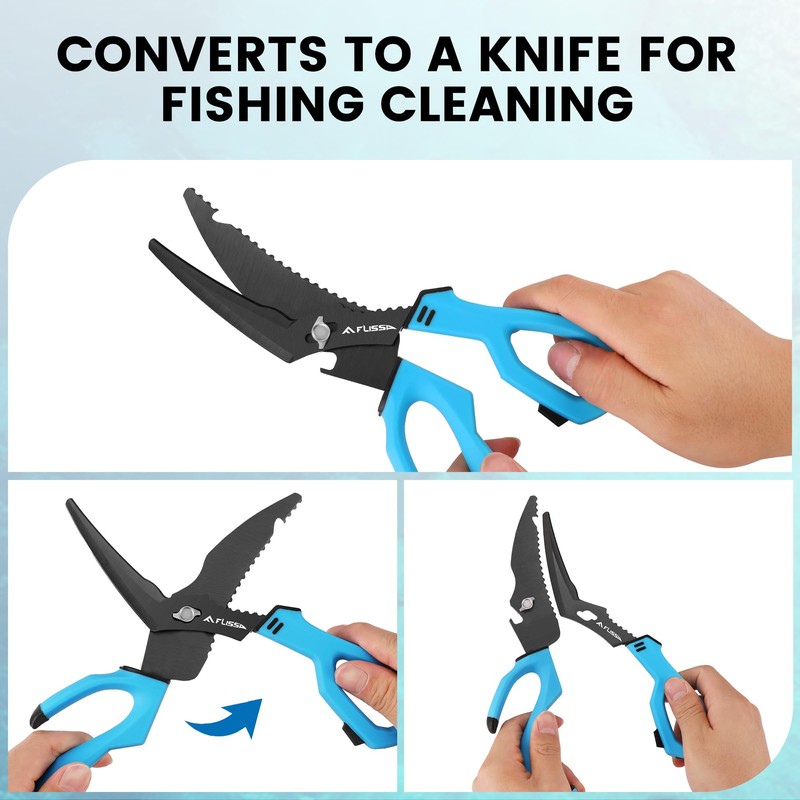 FLISSA 10" Fishing Scissors, Stainless Steel Detachable Kitchen Scissors, Fishing