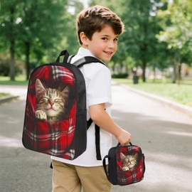 thmnj Cat Kid Backpack Set with Lunch Bag & Pencil Case Large Capacity School Bag 17 Inch Bookbag for Boy Girl