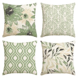 Artoid Mode Green Retro Daisy Spring Cushion Covers Set of 4 40 x 40 cm Seasonal Decorative Cushion Cover Couch Living Room Decoration