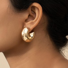 YERTTER Punk Gold Plated Hoop Earrings Statement Dangle Earrings Stud Oval Drop Earrings Set for Women (Gold 3)