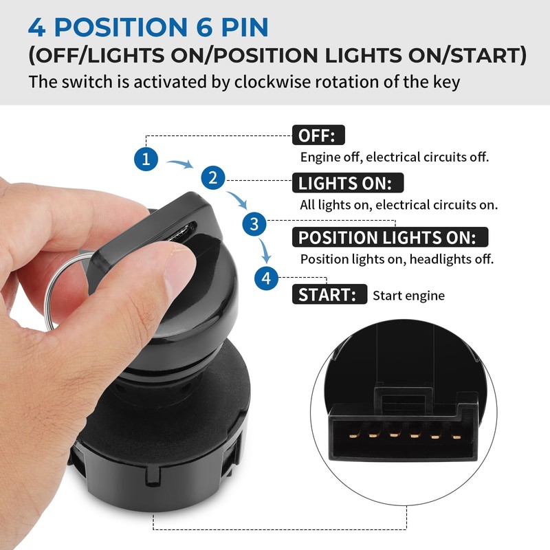 M MATI Ignition Key Switch 4 Position 6 Pin &