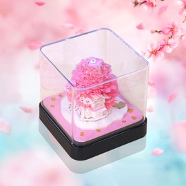 SIWEME 3D Art Calendar Memo Pad 2025,Creative Time Piece Calendar Pink Romantic Tree with Light DIY Paper Carving Note Notepad Desk Decoration Gift