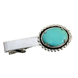 2 INCH 18x13 OVAL BLUE TURQUOISE CABOCHON CAB SPRING CLIP TIE BAR ES7715/6624