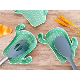 Ceramic Spoon Rest for Stove Top, Cactus Cute Spoon Rest for Kitchen Counter, Cooking Spoon Holder for Kitchen Counter, Utensil Rest Spatula Rest Ladle Holder Tong Rest