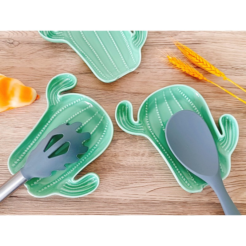 Ceramic Spoon Rest for Stove Top, Cactus Cute Spoon Rest