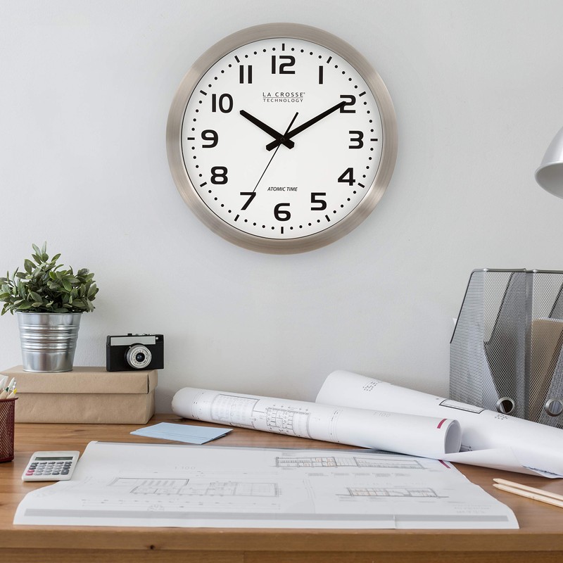 La Crosse Technology WT-3161WH-INT 16 Inch Stainless Steel Atomic Clock-White