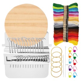 Belligern Darning Loom Small Darning Loom Weaving Loom Darning Loom Weaving Loom Kit and Embroidery Thread in 24 Colors and 10 Knitting Marker Buttons for DIY Knitting Art, Mending Clothes