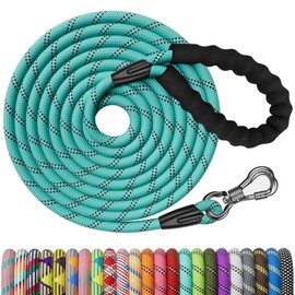 NTR 15FT Training Leash for Dog,Reflective Nylon Rope Leash with Swivel Lockable Hook and Comfortable Handle,Puppy Leash Lead for Small Medium Large Dogs Training,Playing,Camping,or Backyard, Teal