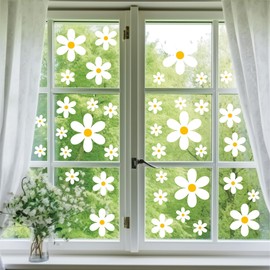 White Daisy Window Clings, 96 Pieces, 8 Sheets, Spring Flower Glass Decorations for Home Office