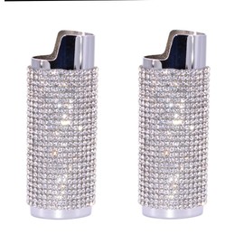 Mirrored Silver Lighter Cover Sleeve with Crystal Rhinestones LS51