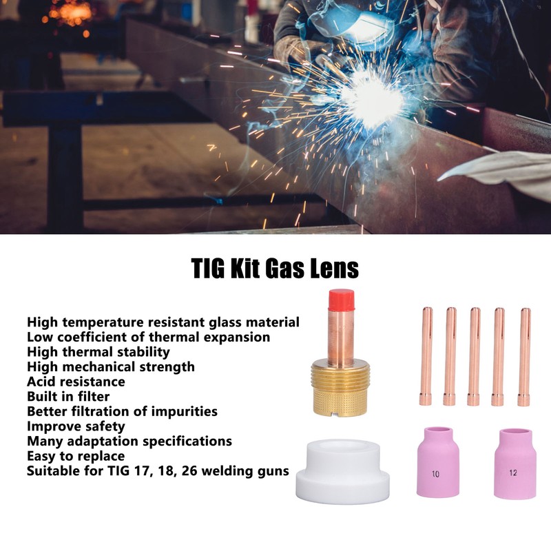 9Pcs/Set TIG Gas Lens Collets Body Brass Nozzle Ceramic Cup
