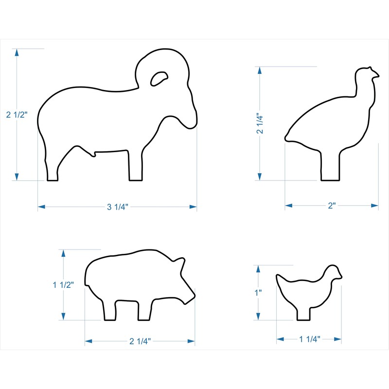 1/10 Scale NRA/IHMSA Metallic Silhouette Targets - 20pc Air Rifle/Pistol