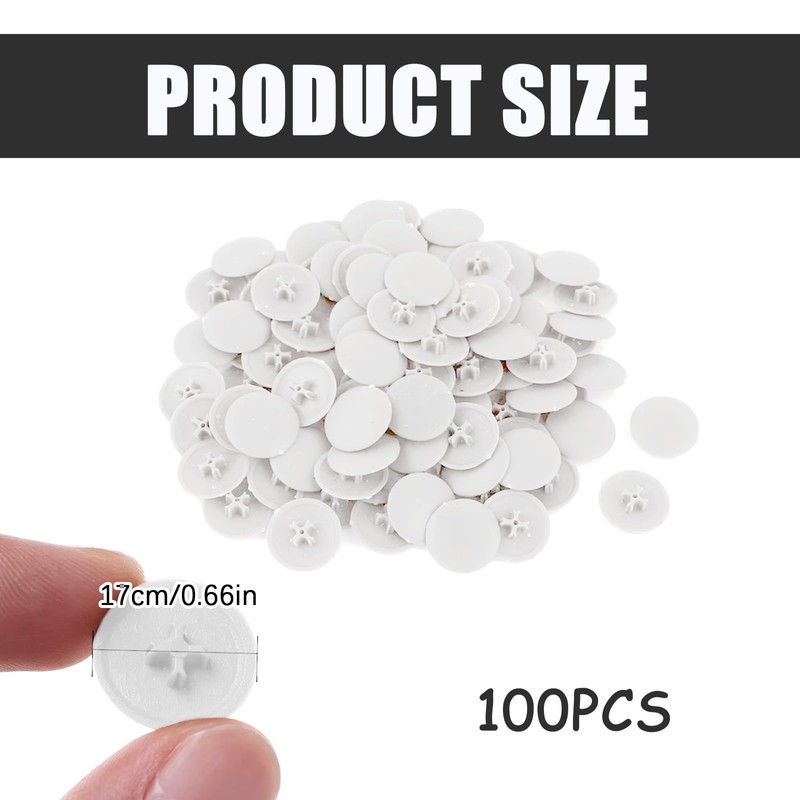 100 Pcs White Screws Caps Cover, 17mm Plastic Screw Caps