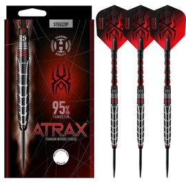 Atrax 95% Tungsten Darts | Steel Tip Darts set| 21g, 22g, 23g, 24g, 25g & 26g | Includes Carbon ST Shafts & 100 Micron Atrax Red Flights (26g)